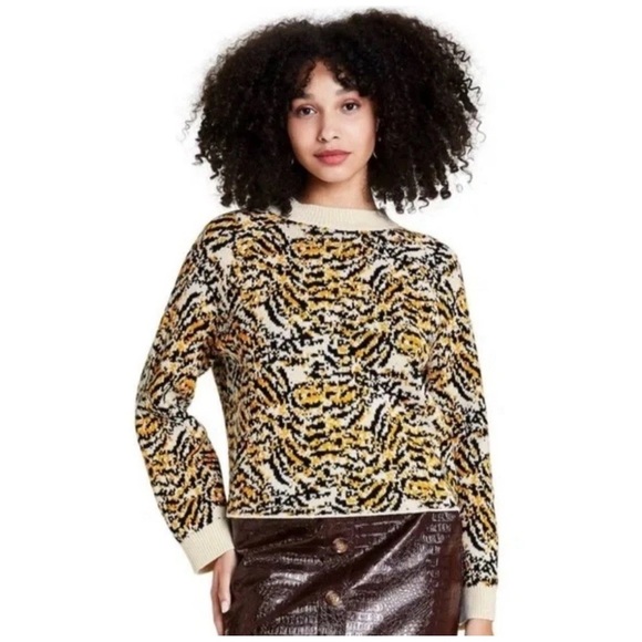 Rachel Comey Women's Animal Print Wool Blend Sweater Sz Medium Fall Collab - Picture 1 of 12